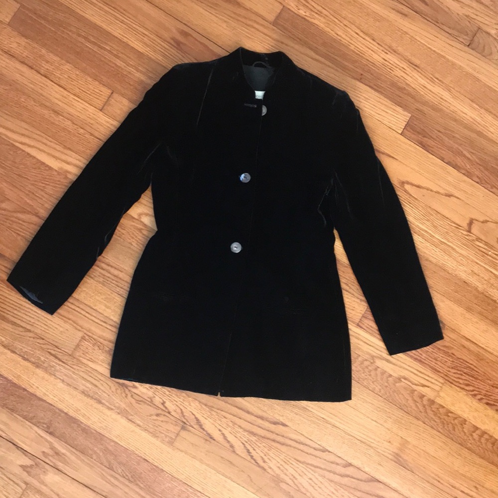 Black velvet Errenno blazer w/ mandarin collar - Picture 2 of 7